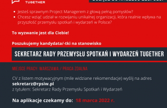 Chcesz dołączyć do Rady Przemysłu Spotkań i Wydarzeń TUgether? Trwa rekrutacja na Sekretarza!