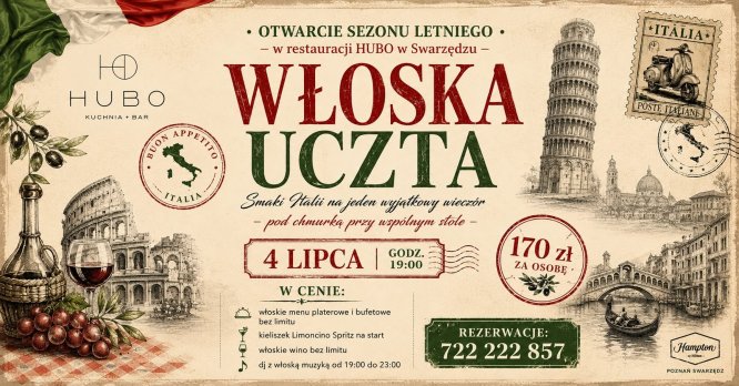 Włoskie otwarcie sezonu letniego w HUBO - wyjątkowy wiecz&oacute;r w Hampton by Hilton Poznań Swarzędz