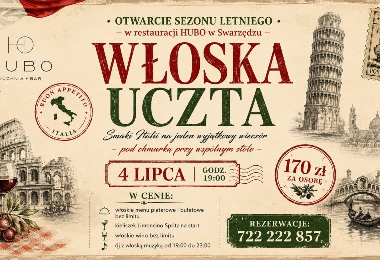Włoskie otwarcie sezonu letniego w HUBO - wyjątkowy wieczór w Hampton by Hilton Poznań Swarzędz
